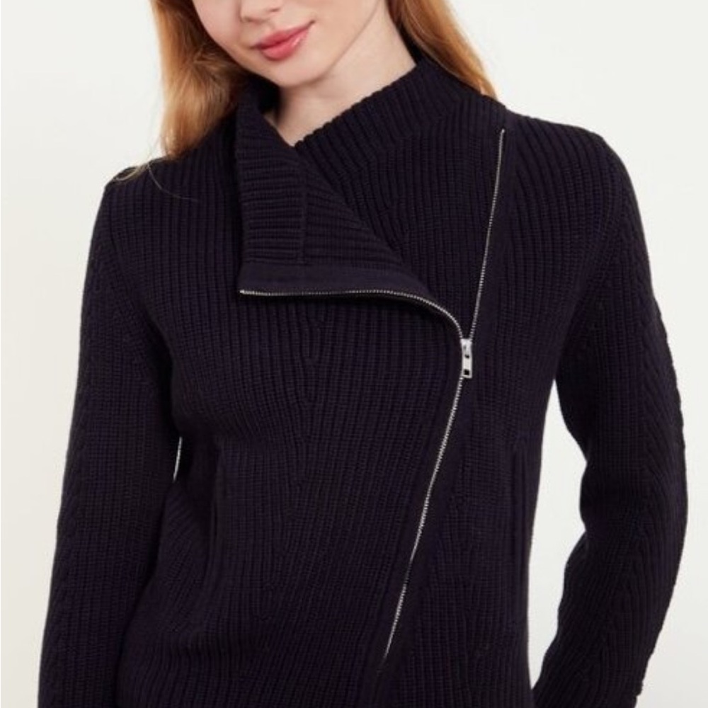Isla Elegant Black Ribbed Asymmetrical Zip Jacket